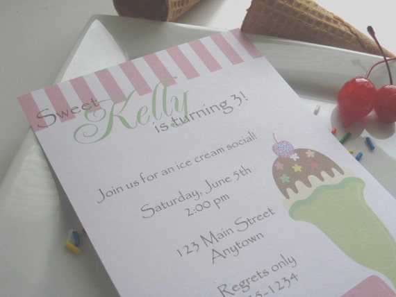 Ice Cream Birthday Party Custom Invitations - Ice Cream Social Collection Il_570xn