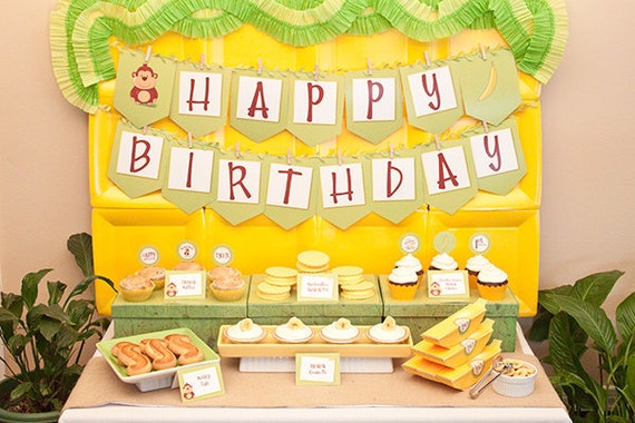 MONKEYING AROUND Birthday Collection - DIY Printable Banana Party Decorations Il_570xn