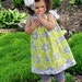 Girls Chartreuse and Grey A-line Dress with Round Neckline and Bow (sizes 12M to 5T)