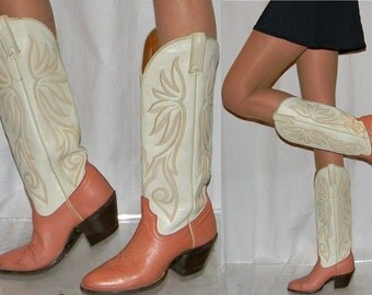 vintage womens 70s cowboy boots sz 6 6.5 70s peach pink cowgirl boots NICE