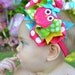 Bright Colored Boutique Style Layered Bow With Embroidered Owl Hot Pink Turquoise Yellow Lime Green
