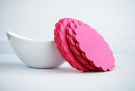 24 Hot Pink Scalloped circles (3.0 Inches) Textured Cardstock A175 Il_570xn