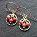 Handmade gold dangle earrings, coral Czech glass, 14k gold filled earrings, wire wrapped, circle earrings, drop, orange