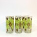 Set of 6 Vintage Glasses Green Brown Gold Drinkware Glassware Diamond Brocade Pattern