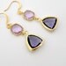 Tanzanite Earrings, Lavender, Gold framed glass crystal drop dangle, delicate holidays gift everyday jewelry, by balance9