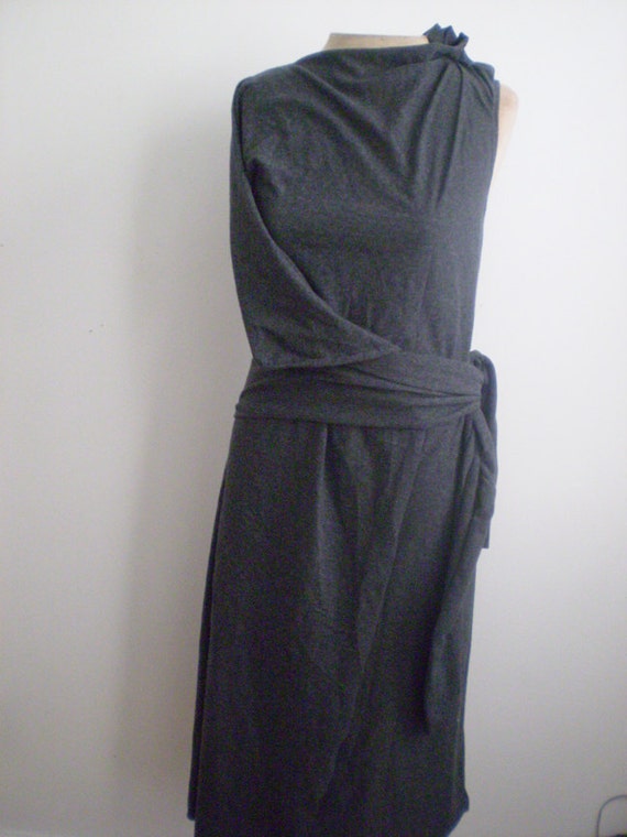 Grey Cotton Spandex Wrap Dress/faux wrap/drape by Cheryldine