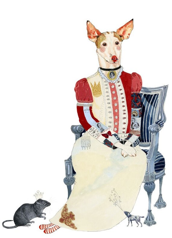 Dog Print  Lady Dog and pets 8x11 illustration