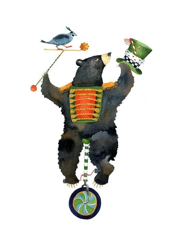 Bear on a unicycle illustration print 8x11