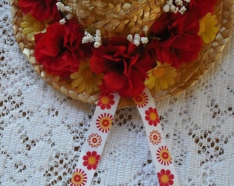 American Girl 18 inch Doll Dolls Straw Hat with Flowers Ribbon Trim Garden Derby Decoration Home Party Decor Easter Spring Summer