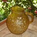 Vintage Pressed Cut Glass Amber Gold Pitcher Anchor Hocking Milano Ball Honey Pour Spout Iced Tea Lemonade Retro Kitchen Home Gift