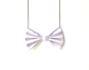 Purple Stripes - Bow Tie Necklace, Pastel Casual Bowtie For Girls and Women