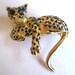 Vintage 80s Gold Enamel Rhinestone Exotic Leopard Jungle Cat Brooch Pin