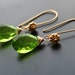 Peridot Green Earrings, Vermeil, Wire Wrapped in Gold Filled Wire, Apple Green, Luxury Stone Earrings