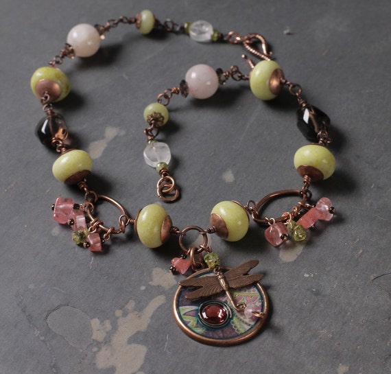 Paige's Paisley necklace: lime green and pink resin