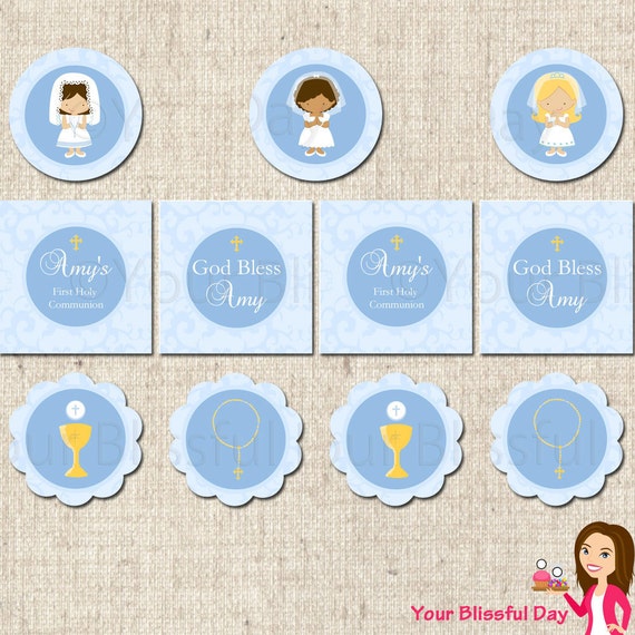 PRINTABLE Personalized First Communion Girl Party Circles (Character of ...