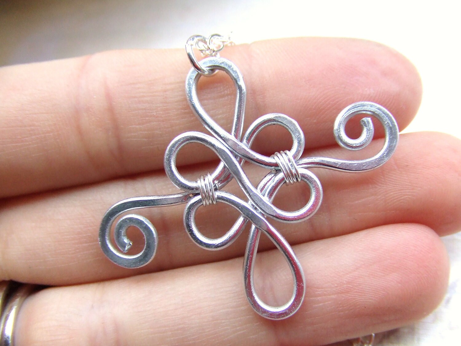 Filigree Celtic Pendant Necklace Silver Aluminum Wire Wrapped