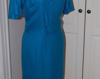 50s Wiggle Dress, Bright Blue, 2-Piece, Outfit, Adele Martin, Size S/M