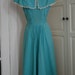 1930s Blue Tea Length Dress in Cotton Linen Blend Size Small XS