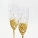 Wedding Champagne Flutes Hand painted Golden Flowers Swarovski Crystals Set of 2
