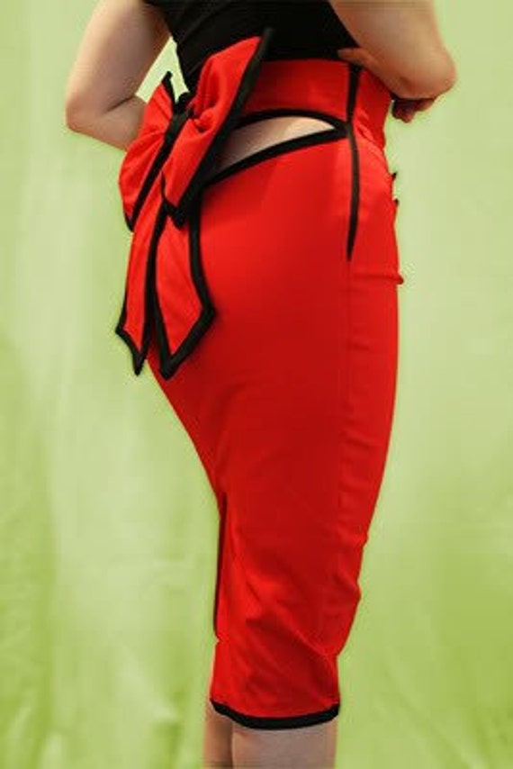 Cute Big Bow Red Wiggle Skirt Valentine Red Pencil Skirt