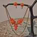 Vintage Set Coral Celluloid and Seed Pearl and Gold Tone Floral Demi Parure 1940's Victorian Revival