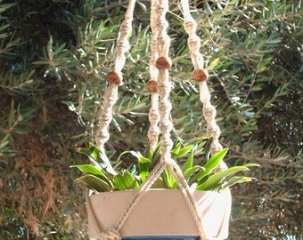 Macrame Plant Hanger 28 inch Button Knot with BEADS - 4mm Pearl