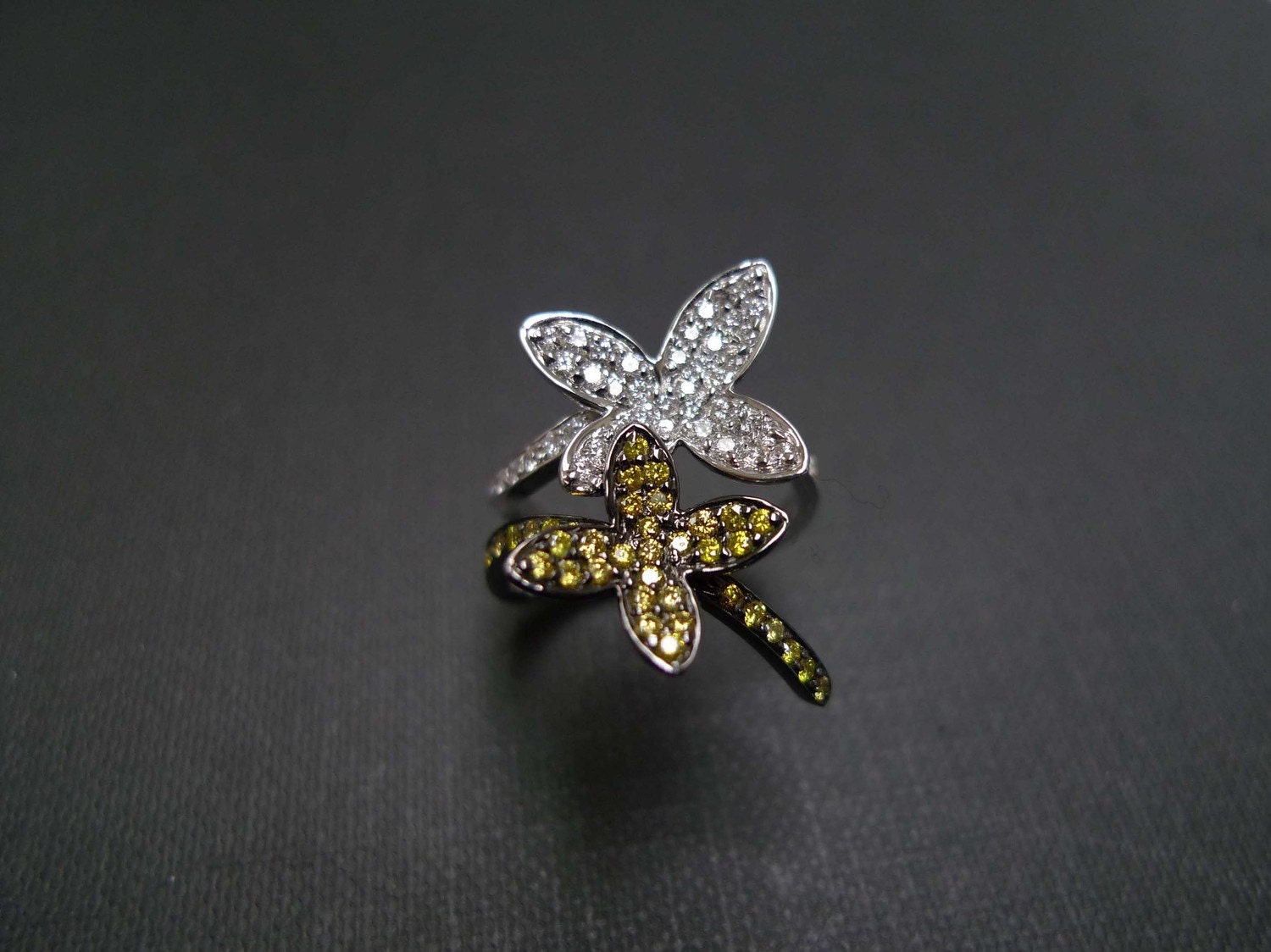 Diamond Butterfly Wedding Engagement Ring in 14K White Gold