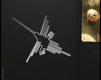 NAZCA - WALL DECAL : The Hummingbird Drawing. Lines sketch as seen from above in Peru, Indiana Jones, deco, vinyl, house decoration