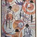 linocut, Mid Day Sun,English, bowler hats, dogs, sun, orange, lavender, black, printmaking, home interior, humor, quote, umbrella, modern
