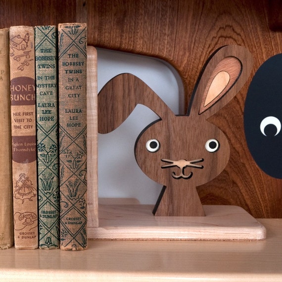 Wood Bunny Bookend Heirloom Kids Baby Nursery Children