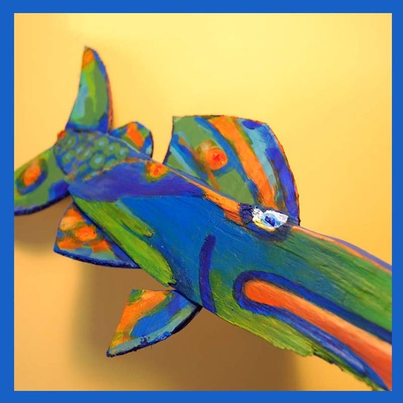 Whimsical Fish Art Painted Recycled Wood Handmade Fish Ready