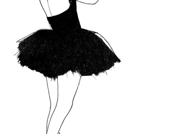 Fashion Illustration Ballerina in black and white 20s by sbeever