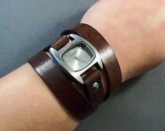 Leather Watch, Wrap Around Watch, Bracelet watch, Women Watch, Leather Wrist Watch, Men Watch, Brown Leather Watch, Leather Jewelry, Montre
