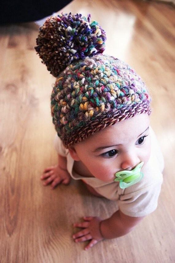 giant pom pom beanie Pom Brown Hat Elf Pom Green Baby Pom Gift Shower Red Yellow Pom Beanie