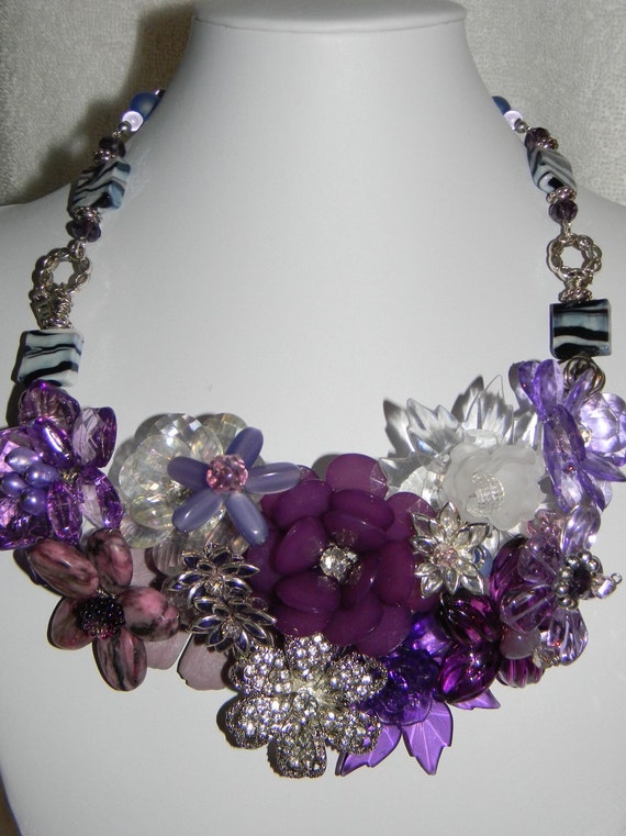 Items similar to Wire Wrapped Floral Bouquet Mixed Bead Necklace on Etsy