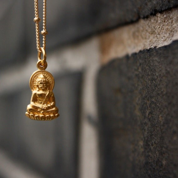 Gold Buddha Necklace Yoga Jewelry . 24K Gold by sevgijewelry