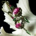 Rose Pink and Green Crystal Antiqued Bronze Filigree Earrings Steampunk Jewelry Antique Vintage Victorian Bridal Style