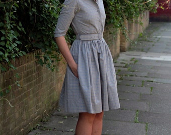 Work dress Fit and flare dress 1950 dress 50s dress Shirt dress Blue dress Full skirt dress Ladies dress Womens dresses Belted dress