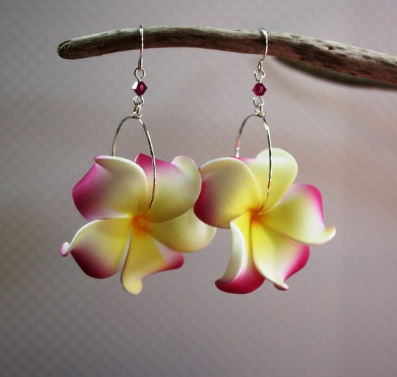 Flower Earrings Plumeria Frangipani Flower Jewelry by DRaeDesigns