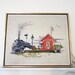 Train Embroidery - Large Vintage Train Station Framed Embroidery - Wall Art - Wall Hanging
