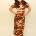 Vintage 1970s Orange brown white flowers print maxi dress