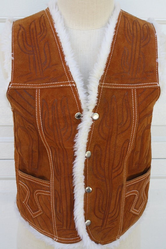 Vintage Unisex Suede Leather Shearling Vest Made In by cybersenora