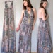 1970s Maxi Dress - Backless Halter Floor Length in Retro Print size Small