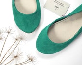 Emerald Aqua Green Suede Handmade Ballet Flats