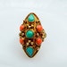 Antique Chinese Art Deco SILVER Filigree Gold Wash Ring Coral Turquoise