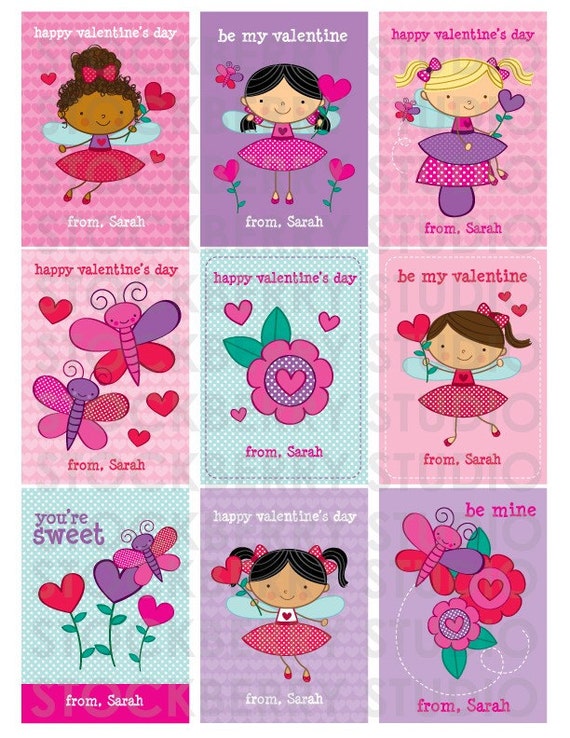 Fairy Valentine's Day Card Printable - Personalized Valentine Fairies - Girl Valentine Gift - Custom Kids Classroom Il_570xn