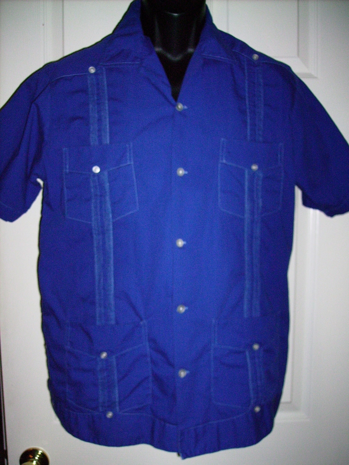 Guayabera Mexican Shirt Royal Blue Merida Mexico MARIA Disenos