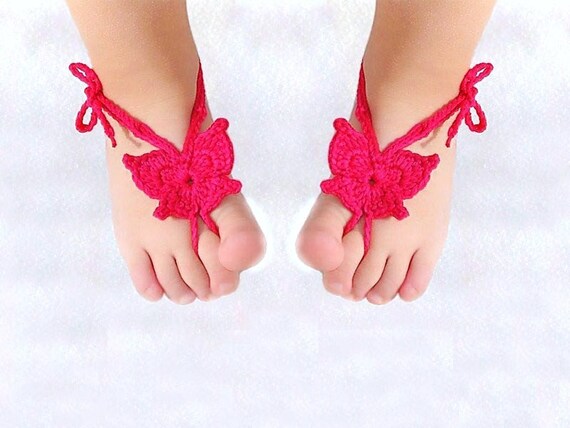Baby Butterfly Barefoot sandals Orchid Baby shoes Crochet