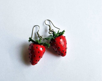Strawberry Earrings Red Earrings Fruit Earrings