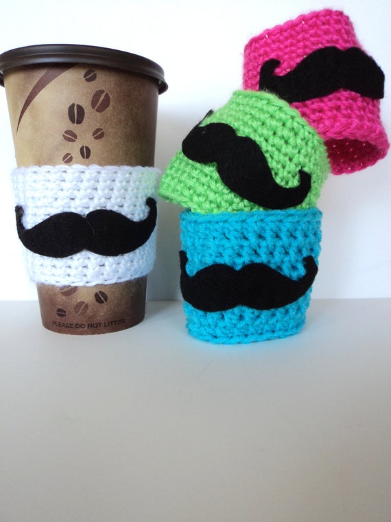 Crochet Mustache Cup Cozy, Mug Cozy, Tea Cozy, Coffee Cozy, Mustache Party